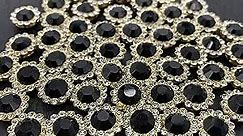 50Pcs Rhinestone Buttons Embellishments Sew On Crystal Rhinestones Flatback Beads Buttons with Diamond,Black