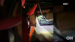 5-foot spear smashes through driver's windshield