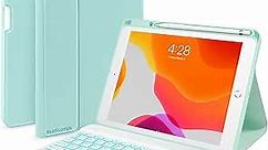 iPad 7th/8th/9th Generation Case with Keyboard 10.2-inch 2019/2020/2021, iPad Air 3rd/Pro 10.5-inch 2017 Compatible, 7 Color Backlit Keyboard BT/Wireless/Detachable with Pencil holder (Mint Green)
