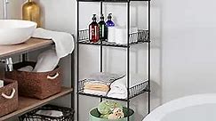 OYEAL Bathroom Shelves Freestanding Bathroom Towel Storage 4 Tier Wire Shelving Unit with Guard Bathroom Shelf Organizer Standing for Pantry Kitchen Laundry Room Organization, Black