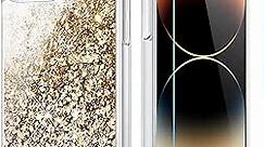Caka for iPhone 14 Pro Max Case, iPhone 14 Pro Max Phone Case Glitter Bling Sparkle Liquid for Women Girls Flowing Quicksand Clear Case Cover for iPhone 14 Pro Max 2022 - Gold