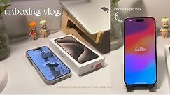 iPhone 15 pro max 256gb (natural titanium) ☁️ aesthetic unboxing + cute setup in 2024 🌷