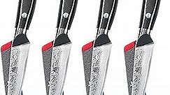 KYOKU Damascus Non-Serrated Steak Knives Set of 4 - Shogun Series - Japanese VG10 Steel - with Sheath & Case