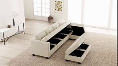 Belffin 4 Seats Modular Sofa with Storage Seats, Velvet Sectional Couch, Beige