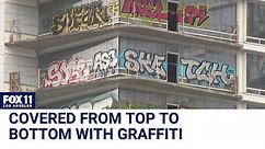 27-story LA high-rise tagged with graffiti from top to bottom
