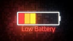 The low battery indicator flashes. Flashing battery icon.