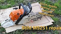 Stihl MS251 Chainsaw Not Starting. Troubleshoot DIY Repair of Clutch, Needle Bearing, Chain Sprocket