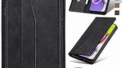 Flip Wallet Case for Samsung Galaxy A03s [US Version],Leather Magnetic Folio Cover with Card Holder,Kickstand - TPU Shockproof Durable Protective Phone Case,Black