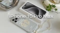 iPhone 15 pro max aesthetic  (white) unboxing + accessories + camera test