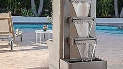 Alpine Corporation CPS182 Outdoor Floor Industrial Multi-Tiered Soothing Waterfall Fountain, 43", Gray