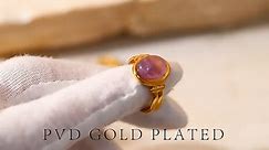 18K Gold Stainless Steel Rings with Gemstone Adjustable Open