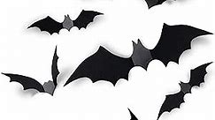 Coogam 60PCS Halloween Bats Decoration, 4 Different Sizes Realistic PVC Black 3D Scary Bat Sticker for Home Decor DIY Wall Decal Bathroom Indoor Hallowmas Party Supplies