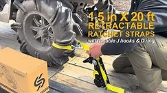Strapinno 1.5" x 20' Heavy Duty Retractable Ratchet Strap - Double J Hooks & D Ring