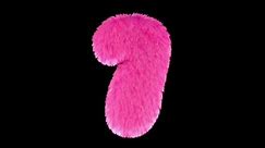 Pink fur number seven, 3D animated font, fluffy texture, with alpha matte.