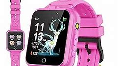 Retysaz Kids Game Smart Watch 24 Game Pedometer 2 HD Cameras Smartwatches for Children 3-14 Great Gifts to Girls Boys Electronic Learning Toys (Pink-A1)