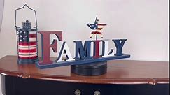 Patriotic Family Wooden Sign American Letter Decor Standing USA Red White Blue Star Word Signs Table Top Cutout Block Letters Sign for 4th of July Memorial Day Home Decor Mantel (Family)