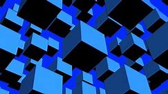 Looping video screensaver volumetric square figures in motion digital render in blue tones