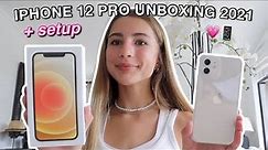 IPHONE 12 PRO UNBOXING + SET UP 2021 *white iphone + review*