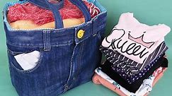 How to sew large bag boxes tutorial from old jeans #jeans