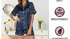 Womens Satin Pajama Sets Short Sleeve Silk Pajamas Sets for Women Button Down Sleepwear Set 2 Pieces Womens Loungewear Short Sets, S-XXL