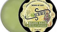 Beard of God Hemp Cannabis Sativa - 2oz Beard Balm Conditioner - Helps with Psoriasis, Eczema, Acne & Dry Skin. Handcrafted in USA Medium Hold, Low Sheen, Melts Easy in Hands, No Grittiness