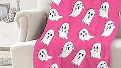 Cute Little Funny Pink Ghosts Blanket Gifts for Girls Boys, Spooky Halloween Throw Blanket Gifts for Baby Decor Plush Soft Lightweight Flannel Fleece Cute Pink Ghost Blankets for Kids 40x30In