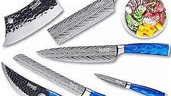 Jikko New 67 Layers High Carbon Steel Japanese Knife Set - DiamondRazor Series - Kitchen Knife Set with Ocean Blue Handles - 6 Japanese Chef's Knives with Exceptional Sharpness - HRC60 Approved