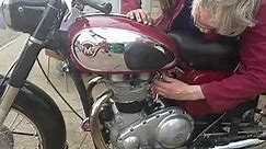 Starting a 1961 Matchless twin 650cc at Andy Tiernans