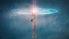 Time lapse 5G 4G Telecommunication tower. Telecom Antenna and Satellite Mobile Signals and Radio Waves Animation concept. Radioactive Pollution and fascism masses control