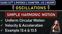 Class 11th Physics | SHM: Uniform Circular Motion | Velocity & Acceleration | Example 13.4 & 13.5