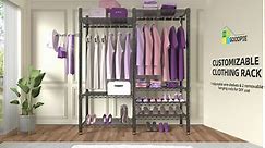 H5 Garment Rack Heavy Duty Clothes Racks, 5 Tiers Freestanding Metal Clothing Rack with Storage Shelf, Heavy Duty Commercial Grade Clothes Rack, Sturdy Wardrobe Rack for Hanging Clothes, Black