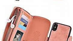 iPhone Xs Max Wallet Case - JAZ Crossbody Chain Satchel Zipper Purse Detachable Magnetic 14 Card Slots Momey Pocket Clutch Leather Wallet Case for Apple iPhone Xs Max Rose Gold …