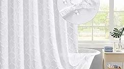MitoVilla White Boho Fabric Shower Curtain with Tufted, Modern Farmhouse Cloth Shower Curtains for Luxury Bathroom Decor, Chic Elegant Moroccan Geometric Textured, Soft & Wrinkle Resistant, 72 x 72