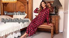 Ekouaer Women's Cotton Nightgown Long Sleeve Nightshirt