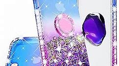 Galaxy Wireless New iPod Touch Case,iPod Touch 5th/6th/7th Generation Case Liquid Glitter Quicksand Bling Sparkle Diamond Ring Stand Cases Compatible for Apple iPod Touch 5/6/7,Purple/Blue