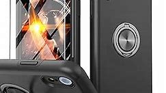 Compatible for iPhone XR Case with Tempered Glass Screen Protector,iPhone XR Case Black for Men, 2 in 1 Protective Lightweight Phone Case with Invisible Magnetic Ring Kickstand,Black