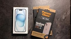 iPhone 15 blue unboxing [shot on iPhone 5c] + panzerglass accessories