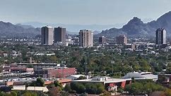 Phoenix city downtown skyline cityscape of Arizona in USA. Top view of downtown Phoenix Arizona on a summer day in USA.