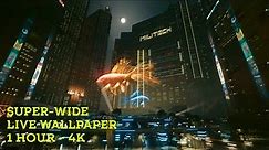 Ultra Wide - Relaxing live wallpaper - Cyberpunk 2077 - 4K (3440 x 1440) Ambient - Bladerunner