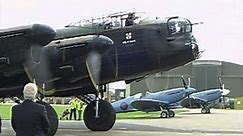 An Avro Lancaster starts up, taxies out, takes off and does a flyby.