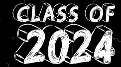 Class of 2024 Graduation, Graduate word animation of old chaotic film strip with grunge effect. Busy destroyed TV, video surface, vintage screen white scratches, cuts, dust and smudges.