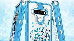 Galaxy Wireless Case Compatible for LG K51 / LG Reflect / Q51 Case, Hard Clear Glitter Sparkle Flowing Liquid Heavy Duty Shockproof Phone Case for LG K51 - Teal