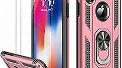 LUMARKE iPhone X Case Rose Gold,iPhone Xs Case with Glass Screen Protector,Military Grade 16ft. Drop Tested Cover with Magnetic Kickstand Protective Phone Case for iPhone Xs/iPhone X