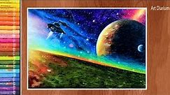 Art with Oil Pastels - Galaxy Drawing with Planets Step by Step - For Beginners