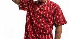 Karl Kani signature oversized t-shirt in dark red with wavy vertical stripes | ASOS