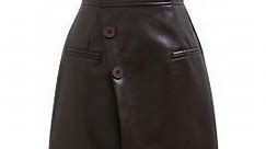 Faux Leather Asymmetric Buttoned Flap Mini Skirt in Brown