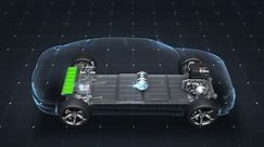 Electronic, ion battery hybrid car. Charging car battery. Battery level check, future car. side view.