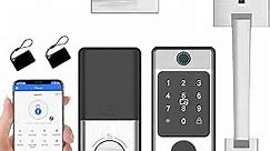 Smart Front Door Lock with Handle Set - Miuedo Keyless Entry Keypad Door Lock - Fingerprint Smart Alexa Lock - Smart Deadbolt Lock with Handle Latch - Remote Access Bluetooth APP-Silver