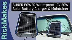 SUNER POWER Waterproof 12V 20W Solar Battery Charger & Maintainer