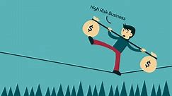 Download High Risk Business Illustration. Animated Illustration of man keeping balance to cross the rope while carrying money.